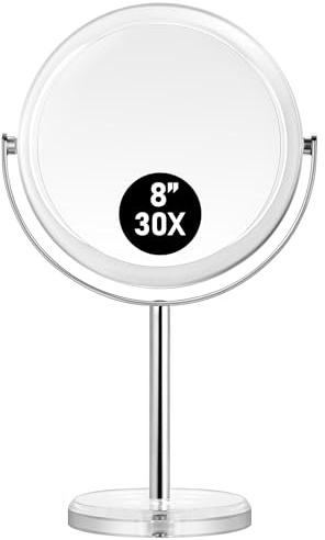 MIYADIVA Makeup Mirror, 30X Magnifying Mirror for Desk, 1X/30X Table Mirror with Stand, Double-Sided Vanity Mirror, Travel Makeup Mirror with Magnification, Desk Mirrors for Home and Office 8 in