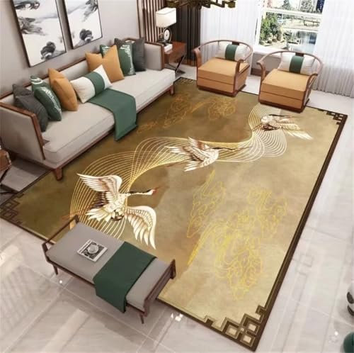 RUGMRZ Area Rugs 60x90CM waschbarer Teppich Wohnzimmer Teenager Grün Strapazierfähiger, gelber, dekorativer Wohnzimmerteppich mit orientalischem Vogelmuster