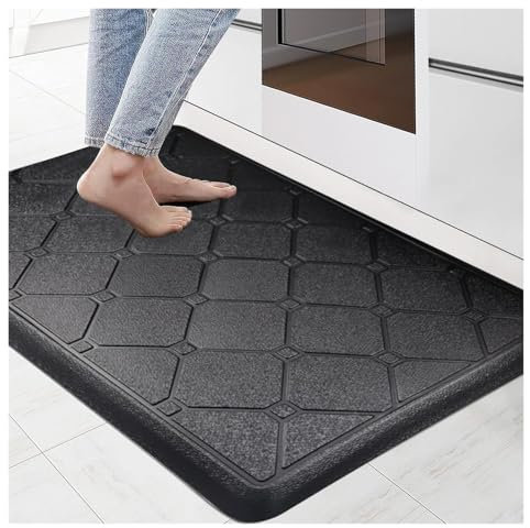 Küchenmatte, 1,27 cm dick, wasserdichter Küchenteppich, gepolsterte Anti-Ermüdungsmatten for den Küchenboden, rutschfeste, ergonomische Komfort-Stehmatte for Zuhause, Büro, Wäscherei, Spüle (schwarz,