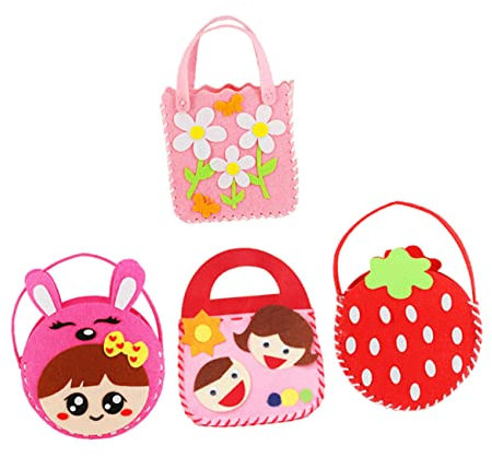 MOLUCKFU Kinder Selbstgemacht Handtaschen Satz Vliesstoff Tasche Material Für Mädchen Bastelset Cartoon Muster Handgefertigt Bastelbedarf Geschenk