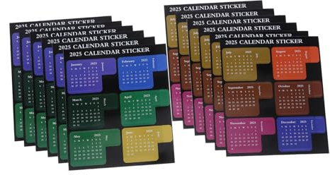 NUOBESTY 12 Blatt Selbstklebende Kalenderaufkleber 2025 Monatsplaner Aufkleber aus Leichtem Material Abreißbar und Haftstark Dekoratives Planerzubehör für Notizbücher und Büroorganisation