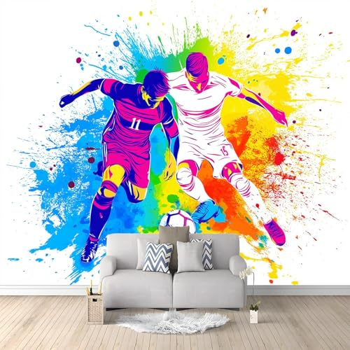 Générique Papier Peint intissé Joueurs De Football Doodle Coloré 300x210 cm Papier Peint Photo Panoramique, Poster Mural Personnalisé 3D, pour Salon Cuisines Chambre Adulte Enfant Décor Murale