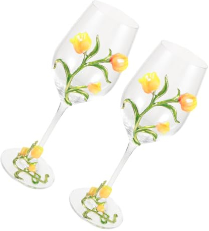 LALADEFIEE 2pièces Flûtes à Vin Verre Avec Motif De Fleurs Pour Fête Verres à Liqueur Éléguants Avec Pied Haut De Mousseux Pour Mariages Et Célébrations