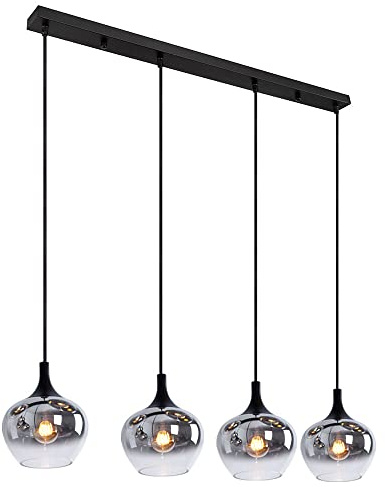 Hängeleuchte Pendellampe Wohnzimmer Pendelleuchte Esstischleuchte Glasschirm, Metall, Fassungen 4x E27, H 120 cm