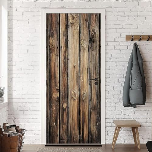 Türbekleben Retro-Holzbrett Türtapete, Selbstklebend TürPoster Retro-Holzbrett Türbilder, 3D Fototapete Türfolie Poster Tapete Türaufkleber Tür Tapeten 88 x 200 cm q46