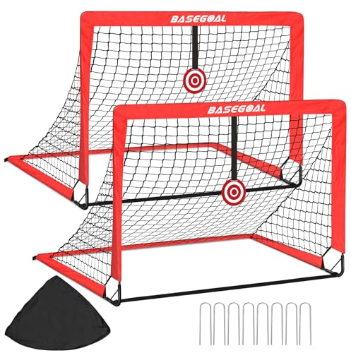 Juego de 2 Porterias de Futbol, 120 x 90 x 90 CM Portería de Fútbol Emergente, con Barras de Fibra de Vidrio, Bullseye y Redes de Portería para Jardín, Parque, Playa