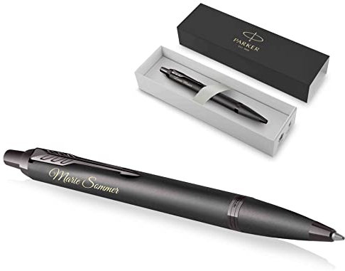 PARKER IM Monochrome Kugelschreiber mit Gravur | Premium Stift | Geschenkbox | blaue Tinte | personalisiertes Geschenk | Namen | graviert | Jahrestag | Geburtstag | Geschenkidee (Bronze)