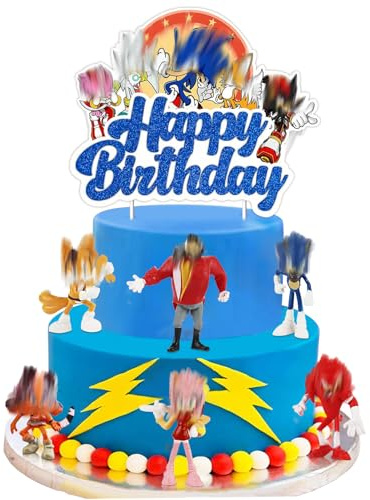 VOVhpbidy Soni Mini Figures Set, Soni Cake Decoration Children's Birthday Boy, Cake Decoration, Blu Hedgehg Cake Toppers, Happy Birthday Topper for Children Birthday Party Cake Decoration Supplies (2)