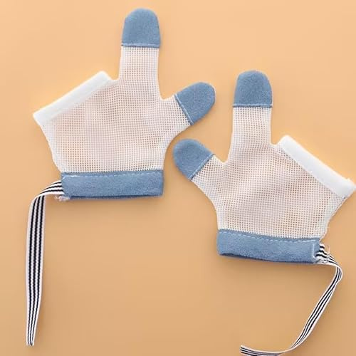 Wwyan 1 Pair White Stop Thumb Sucking, Baby Anti Eating Gloves No Scratch Breathable Finger Thumb Protector Thumb Sucking Stop for Kids Stop Thumb Fingers Sucking