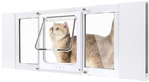 Compact Cat Door for Window,Fits 27-32 Width Windows,Quick Install with No Damage,Aluminum Frame Pet Door for Window,Cat Window Door Insert with Tight Seal,4 Lock Modes to Control Pet Access