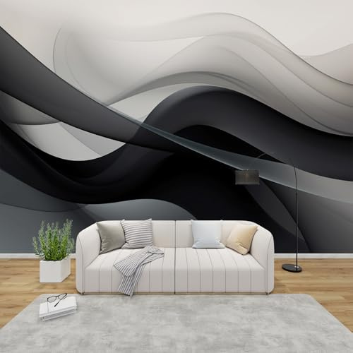QEODAH 3D Tapete Abstrakt Schlafzimmer, Fototapete Modern Marmoroptik, Vliestapete Schwarz Grau, Tapeten Wohnzimmer, Marmortapeten Wand Deko Kinderzimmer, Wandtapete, Mustertapete Vlies 400x280 cm