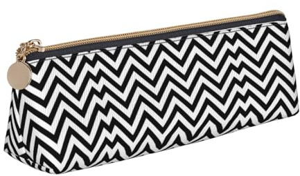Ghjkfbf Astuccio in pelle con stampa a righe a zigzag, astuccio con cerniera per articoli di cancelleria, piccola borsa per cosmetici