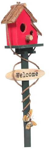 Didiseaon Outdoor Bird Resting Nest Garden Decoration Rattan Material Lightweight Bird House Stake for Lawn Vivid Double Design Suitable for Outdoor Use Random Color