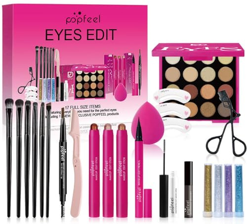 Clouparto Make Up Set, Vegan Kosmetik Set, Beauty Box Schminke Kit Mit Lidschattenpalette in 16 Farben, Make-up-Pinsel, Lidschattenstift, Augenbrauenstift, Wimpernzange, Eyeliner