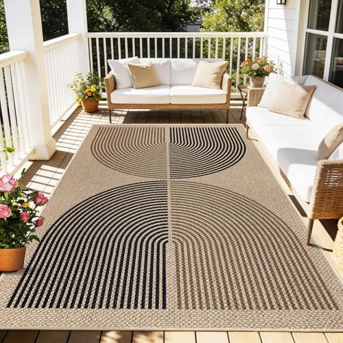 Capslpad matta vardagsrum 160 x 230 cm jute utseende köksmatta naturligt tvättbar matta svart brun halkfria mattor för sovrum, balkong, entré, matsal kontor område dekor