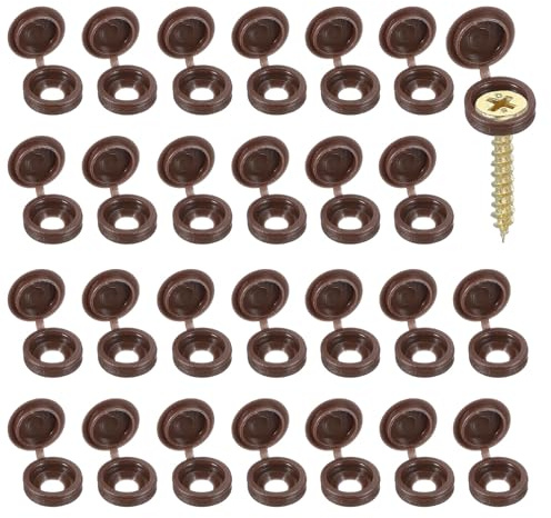 YELARXI Screw Snap Covers, M5 Plastic Hinged Screw Cover Caps Shutter Screws Fold Snap Washer - Fitting for (Windows/Railings/Home Furniture/Cabinets), 5mm & 120 Pack & Coffee