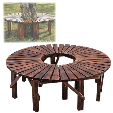 LUNAIZHUO Baumbank Umrandung für den Außenbereich, Gebogene Gartenbank aus Massivholz, Wetterfester Blumenständer, Tragkraft 660 Pfund, für Terrasse, Park, Hinterhof