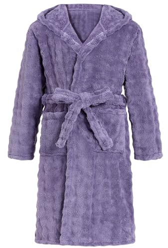WYTbaby - Albornoz con capucha de forro polar suave unisex para niños, ropa de salón para niños de 4 a 14 años, Morado (, 10-12 años