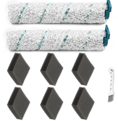 FUANA Zubehör-Set für Leifheit Regulus for Aqua für PowerVac Nasssauger, inklusive 2 Bürstenrollen, 6 Schwammfilter, Reinigungsbürste, Modell 11918 Saugroboter