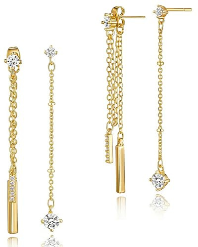 HANLI Ohrringe Gold Damen 14K Gold Vergoldet mit Cubic Zirkonia Hängend Stern Mond Ohrstecker Hypoallergen Minimalistisch Lange Statement Ohrringe Schmuck Geschenke für Sie