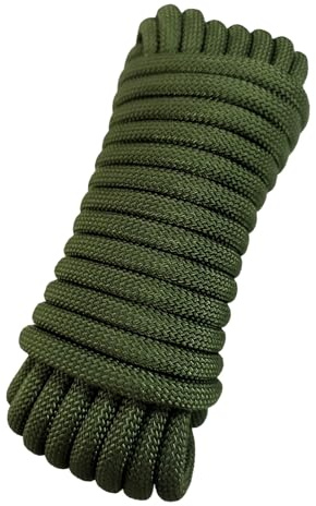 HUtzpah 8mm 5m (16Ft) Static Climbing Rope, Low Stretch, Army Green