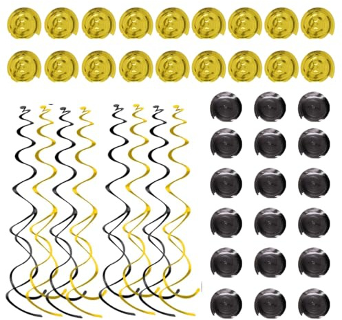 Ruvan 36 Stück Hängend Wirbel Dekoration, Schwarz Gold Deckenhänger Hängende Wirbel, Sparkly Spiralen Girlande Luftschlangen Geeignet Für Geburtstagsfeier, Hochzeit, Party, Weihnachten