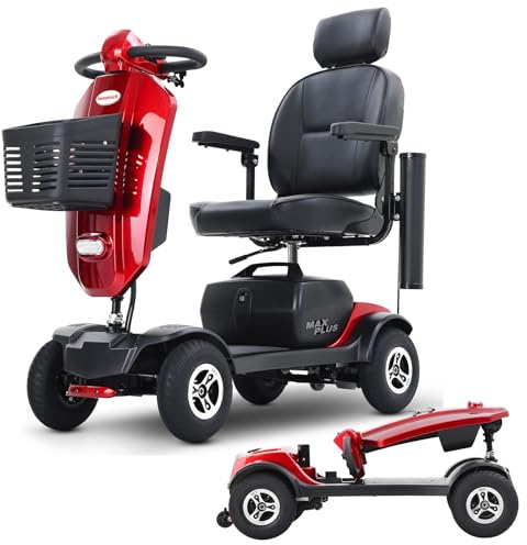 MAX PLUS RED Elektromobil für Senioren, 300 W Motor, 136 kg Tragkraft, 25 km Reichweite, 360° drehbarer Sitz mit Kopfstütze, kein Führerschein erforderlich