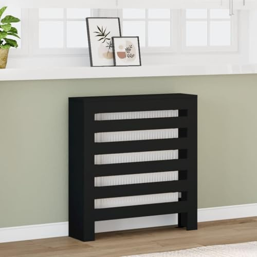 Hoopleep Black Radiator Cover, 78x20x82 cm Engineered Wood Radiator Cabinet with Horizontal Slats, Modern Home Heater Furniture Shelf for Living Room Decor