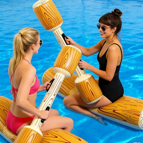 Aufblasbare Pool Spielzeug Erwachsene Battle Log Raft, 2 Sets Aufblasbares Wasserspielzeug mit Aufblasbare Kampfbalken, Wassersportsp，Spielzeug, geeignet für Teenager und Familien