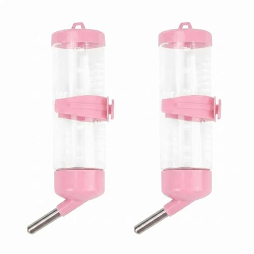 2 Stück Hamster Trinkflasche Kein Wasseraustritt Kaninchen Wasserflasche Automatischen Haustier Wassertrinken Spender Kleintiertränke für Häschen Chinchilla Mäuse Ratten (125 ml–Rosa)