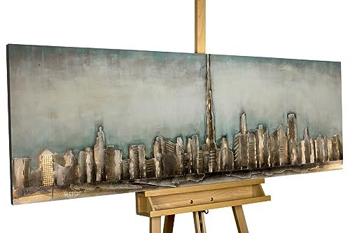 KunstLoft Metallbild 3D | 100% HANDGEFERTIGT | 150x50x4cm | Wandbild Metall Deko 'Klang der Stadt' | Stadt Häuser | Schwarz Grau | Metall Wanddeko Wohnzimmer