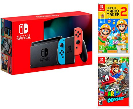 Nintendo Switch Rouge/Bleu Néon 32Go + Super Mario Maker 2 [Nouveau modèle] Super Mario Odyssey