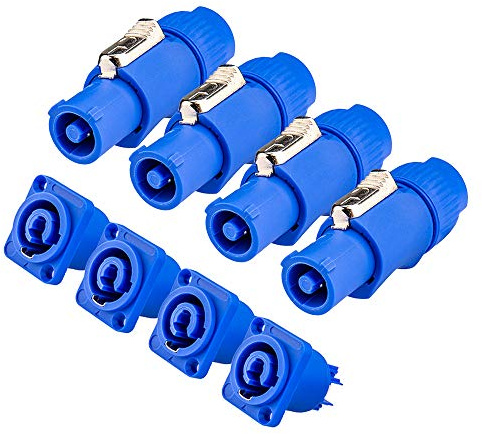 4-Packung Powercon für Nac3fca-Connector Einbaubuchse 3-Polig, Stecker Set Blau, Adapter für Kabel