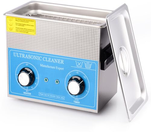 stonylab Ultrasonic Cleaner, 304 Stainless Steel All-purpose Ultrasonic Cleaner with Mechanic Control Panel of Heating and Timer for Laboratory 40kHz 220V, 3.2 L