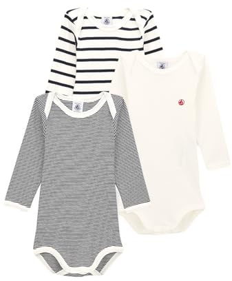 Petit Bateau A01TB, Body a Rayas de Manga Larga Unisex bebé (Pack de 3), Variante 1, 24 meses