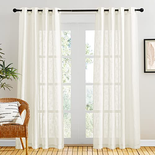 PONY DANCE Leinen Vorhang mit Ösen Landhaus Gardinen Halbtransparent | 2er Set, H210 x B132 cm, Hellbeige, Leinenoptik, Luftig, Lichtdurchlässig, Sichtschutz, für Schlafzimmer Wohnzimmer Büro