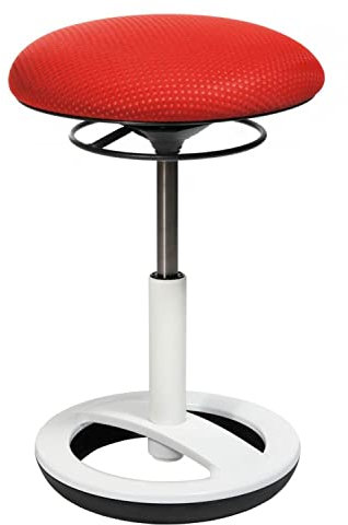 TOPSTAR Sitness Bob, ergonomischer Sitzhocker, Arbeitshocker, Bürohocker mit Schwingeffekt, Sitzhöhenverstellung, Standfußring Alu, weiß lackiert, Stoffbezug, Neon Rot