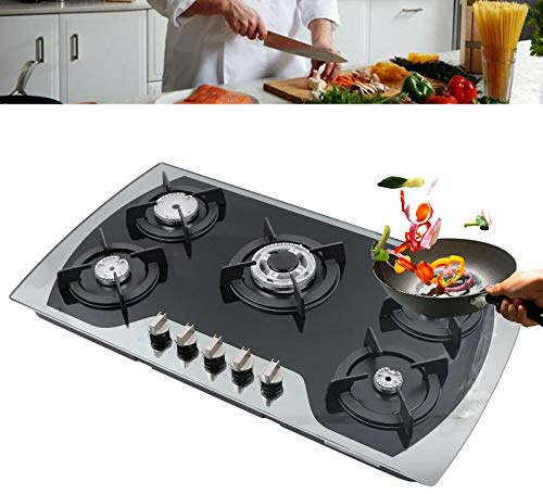 Gaskochfeld, Einbau 5-Flammig Gasherd Glaskeramik Gaskocher Eingebaut Brennern Gasherd LPG/NG Küche Gaskochfeld 900x510mm für Kochen