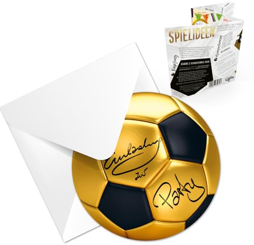 Kigebu 12 Einladungskarten Kindergeburtstag Fußball mit Umschlag,Die Kinder Geburtstagseinladung für alle Fußballbegeisterten Jungen und Mädchen (12 Einladungskarten mit 12 weißen Kuvert (Gold))