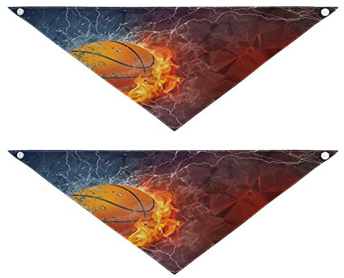 2 Stück Hundehalstücher Haustier Bandana Schal Druckknopf Dreieck Lätzchen Halstuch Set Haustier Urlaub Zubehör Dekor für kleine bis große Welpen Hunde Katzen kleine Basketball Ball auf Feuer Wasser