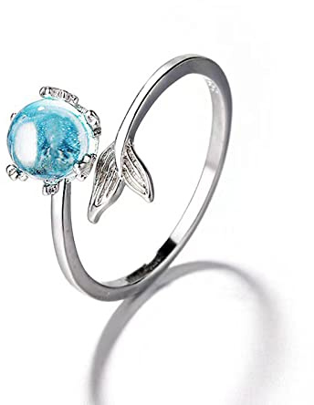Inateannal Bague Sirène en Argent pour Femmes, Anneaux en Cristal Ouverts Réglables, Bague de Queue de Dauphin, Index, Doigt, Accessoires Mignon, Océan, Bijoux
