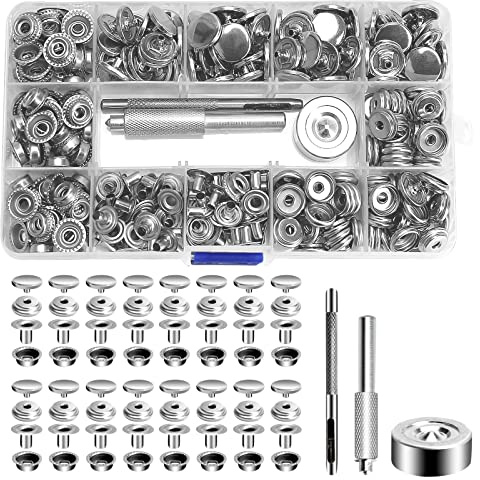 323 PCS Metallo Bottoni a Pressione Bottoni Clip Bottoni Automatici Acciaio Inox Con 3 Pezzi Installare Gli Strumenti Per Borse, Jeans, Vestiti, Tessuto, Pelletteria (Argento)