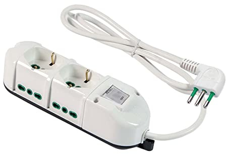 FANTON 481124-B Multipresa elettrica 6 posti con 2 prese universali e 4 prese bivalenti italiane laterali ciabatta spina piccola 10A colore bianco