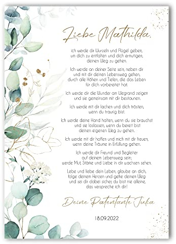 Taufgeschenk Kunstdruck | Taufe Poster | personalisiert | Patenbrief Patenkind | Eukalyptus | Junge oder Mädchen
