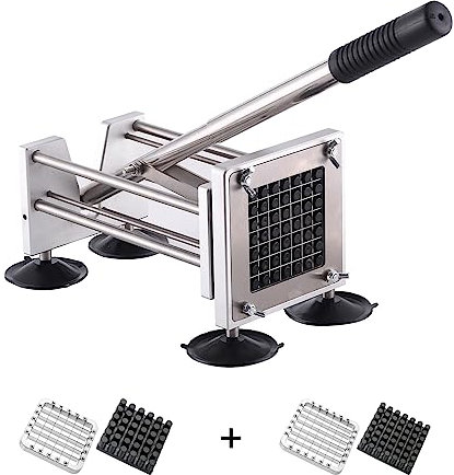 Potato Chipper Cutter, French Fry Cutter Stainless Steel Potato Chip Cutter Includes 3/8,1/2 Blades with 4 Suction Feet for Potato Carrot Cucumbers Vegatable