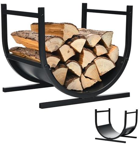 GiantexUK U-Shaped Firewood Rack, Metal Firewood Log Holder with Handy Handles, Indoor Outdoor Fireplace Wood Storage Basket for Patio Garden Backyard