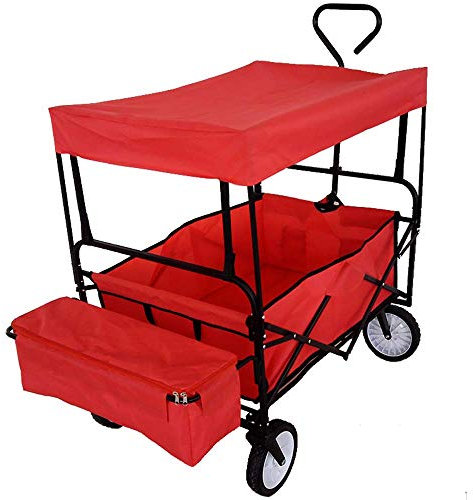 Zusammenklappbarer und praktischer, robuster Wagen – tragbarer Transportwagen, Anhänger mit abnehmbarem Dach – 70 kg maximale Belastung, Einkaufen, Festival, Camping, Gartenarbeit