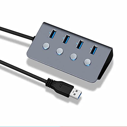 Sub-Control Switch 4-Port USB 3.0 HUB Aluminum Alloy Upto 5Gbps Multi USB Splitter for Desktop Laptop