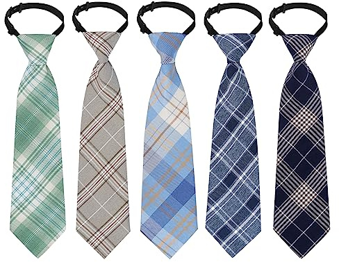 Sucrain 5pcs Boy's Necktie Pre-tied Adjustable Neck Strap Tie for Wedding Graduation School Uniforms