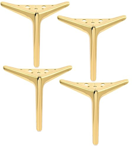 TCHOSUZ 6 Inch / 15cm Metal Furniture Legs, Set of 4 Heavy Duty Modern Diamond Triangle Table Desk Chair Sofa Legs Couch Feet With Screws For DIY Cabinet Cupboard TV Bench Stand 4 Pieces Gold | Sturdy Iron With Anti-Rust Coating,Modern Style,Supports 300lbs,Pre-Drilled Holes&Screws For Fast DIY,Fits Cabinets TV Bench